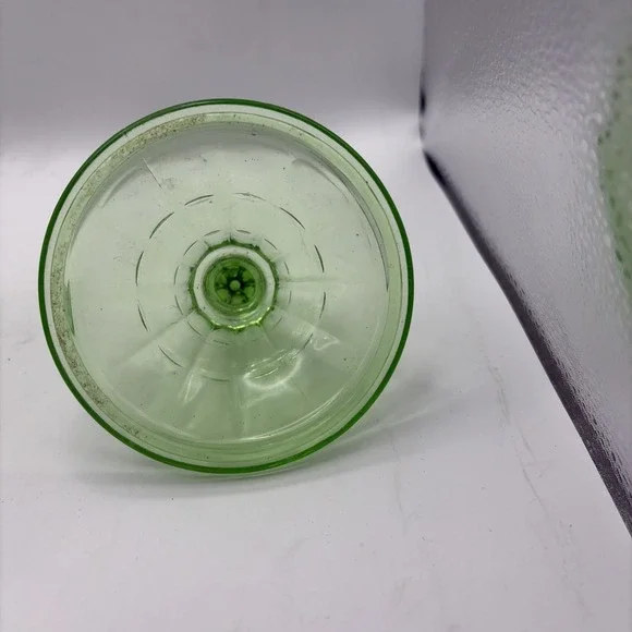 Anchor Hocking Block Optic Pattern Green Uranium Glass Footed Candy Dish & LID - Picture 8 of 13